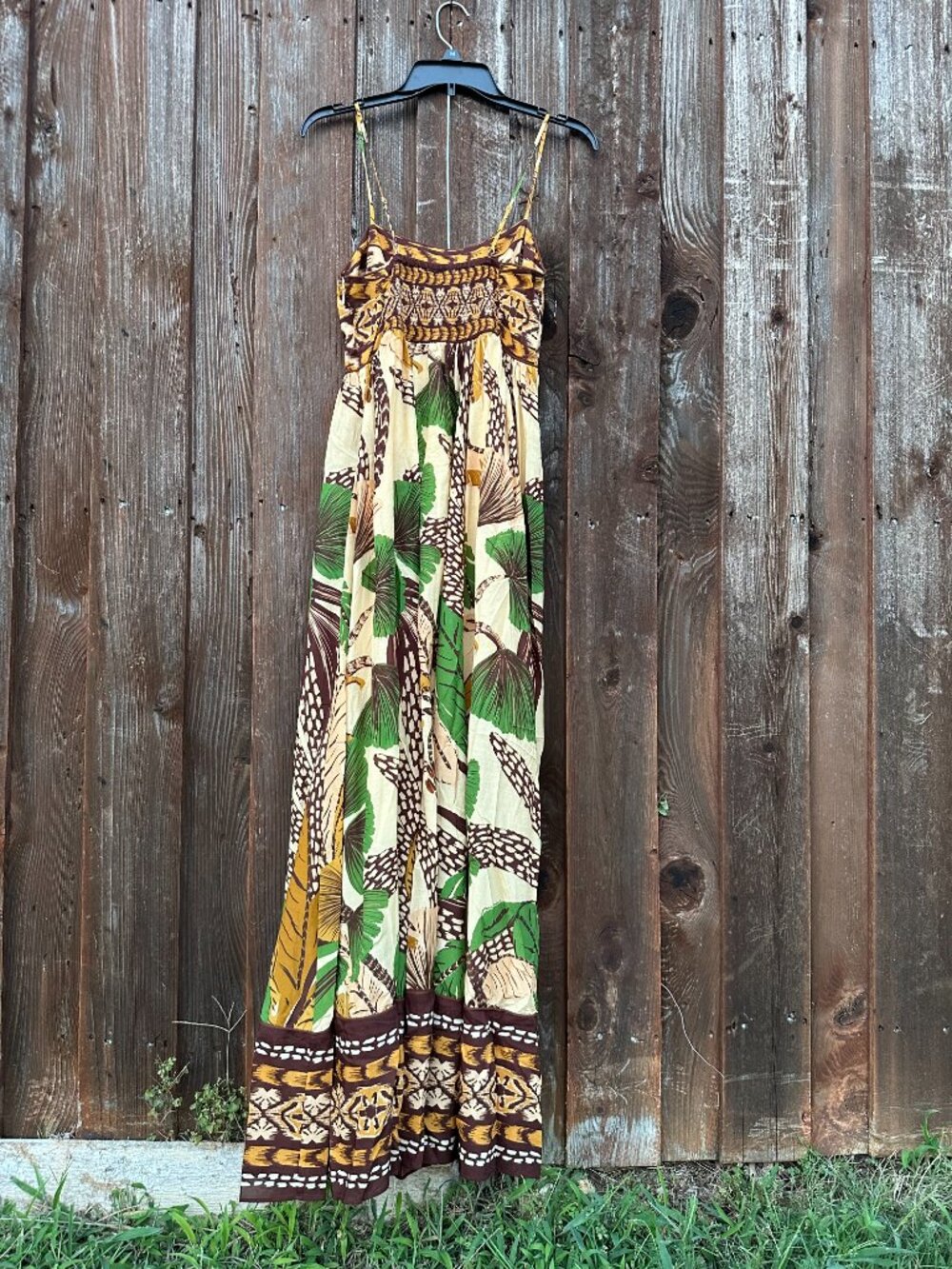 Farm Rio Tropical Foliage Print Maxi Dress Smocked Back Boho Resort Size M - Picture 3 of 6